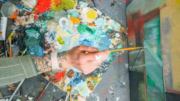 Aerial view of a hand painting
