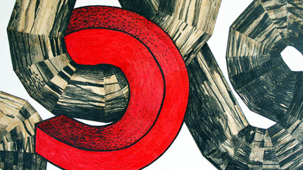 Drawing of interlocking shapes by Kelly Chorpening.