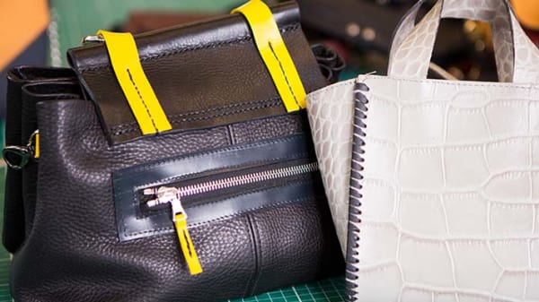 Bags made by student on the Bag making summer short course at London College of Fashion