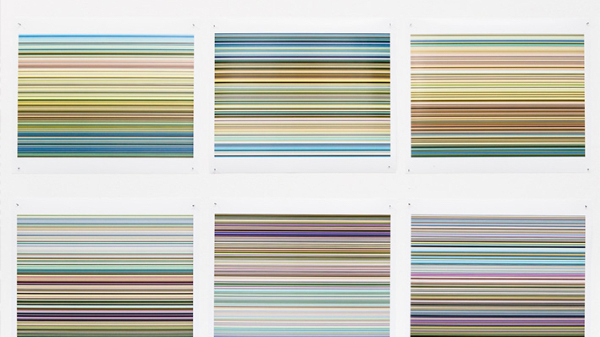 Six pictures of multicoloured lines
