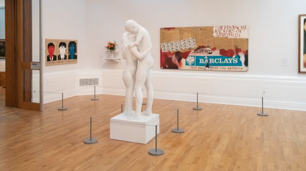 A statue in the middle of an exhibition