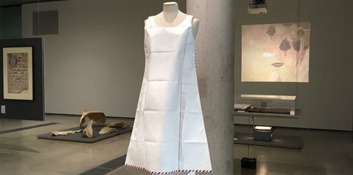 Paper dress by Hussein Chalayan on display in the Lethaby Gallery