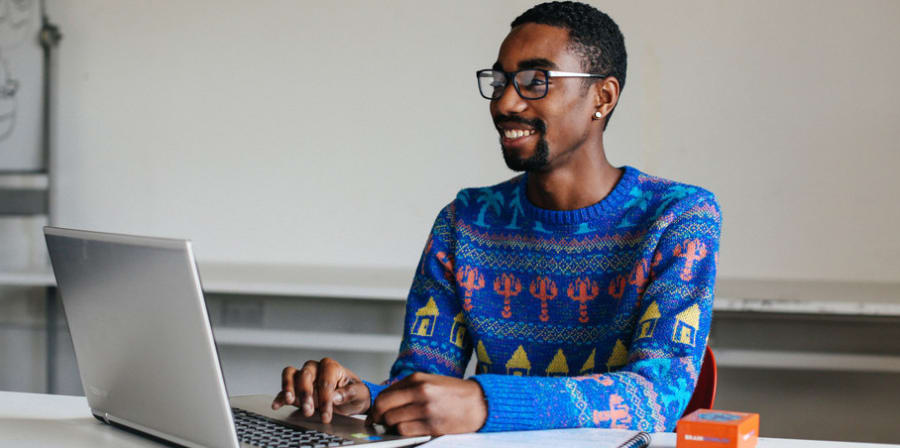 Student working on a laptop