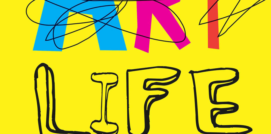 The Art Life book jacket, which is coloured yellow, blue, pink and red.