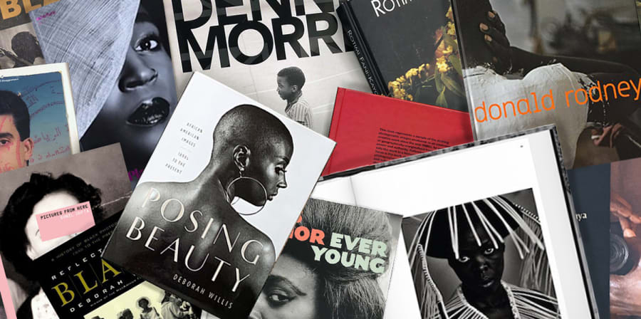 Image depicts a collage of photobooks.