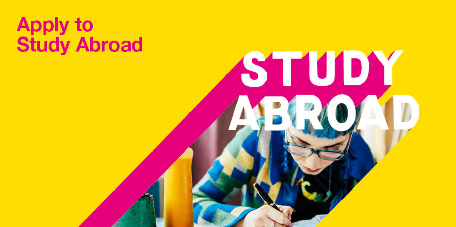 Colourful graphic with Apply to Study Abroad text