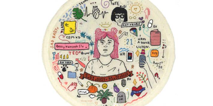 An embroidered self-portrait. 