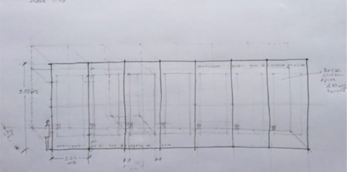 Sketched drawing of panels with measurements