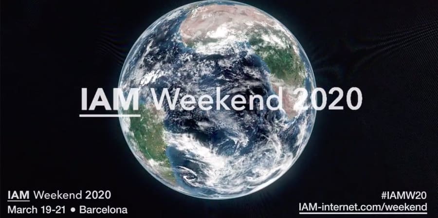 A promotional image for IAM Weekend 2020 featuring a globe.