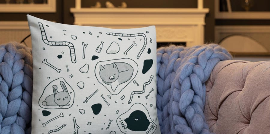 Underground explorers nature pillow- rabbit, mole and fox cushion perfect for a little explorer.jpg