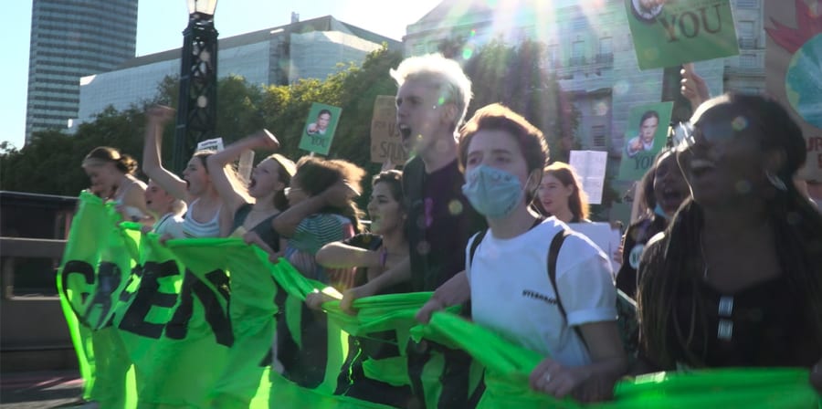 A crowd of young people protest Climate Change.