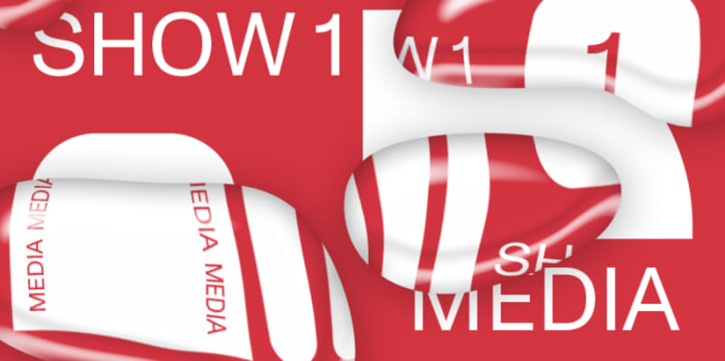red banner with white text advertising Show 1