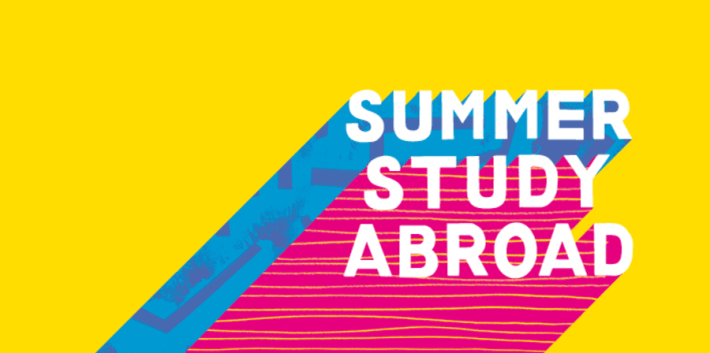 Yellow pink and blue graphic with Summer Study Abroad text on