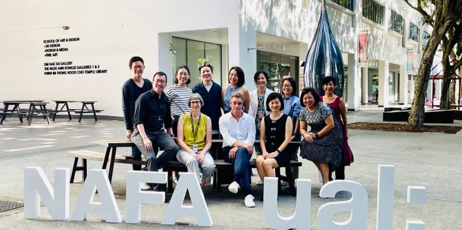Group shot of David Crow with team from Nanyang Academy of Fine Arts (NAFA), Singapore