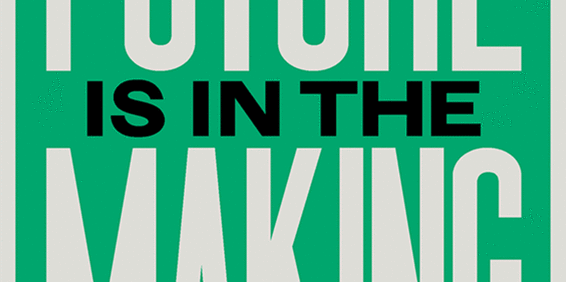 Green poster with large typeface of the exhibition title in white and black