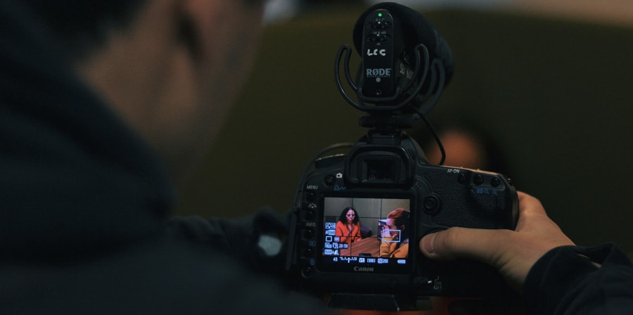 Image of student reviewing film footage