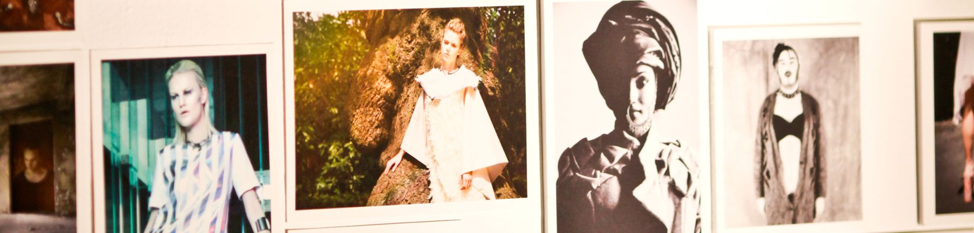 Collage of photos against a white wall