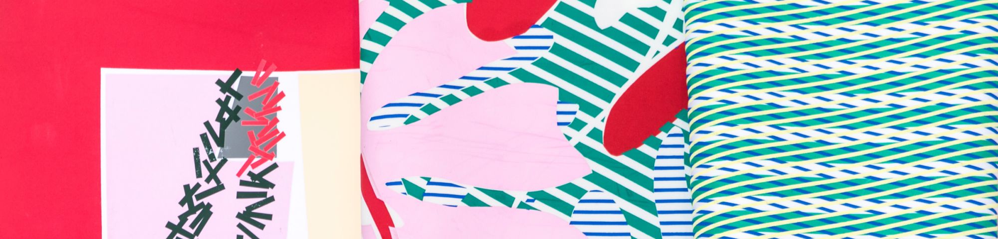 Brightly coloured pink and blue patterned material