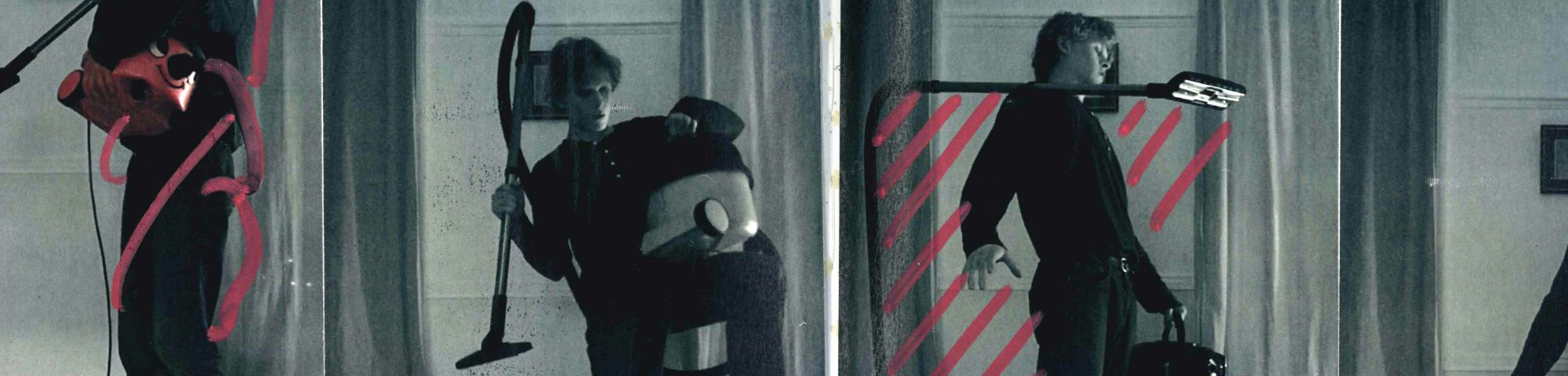 Series of photographs of man wrapped in hoover