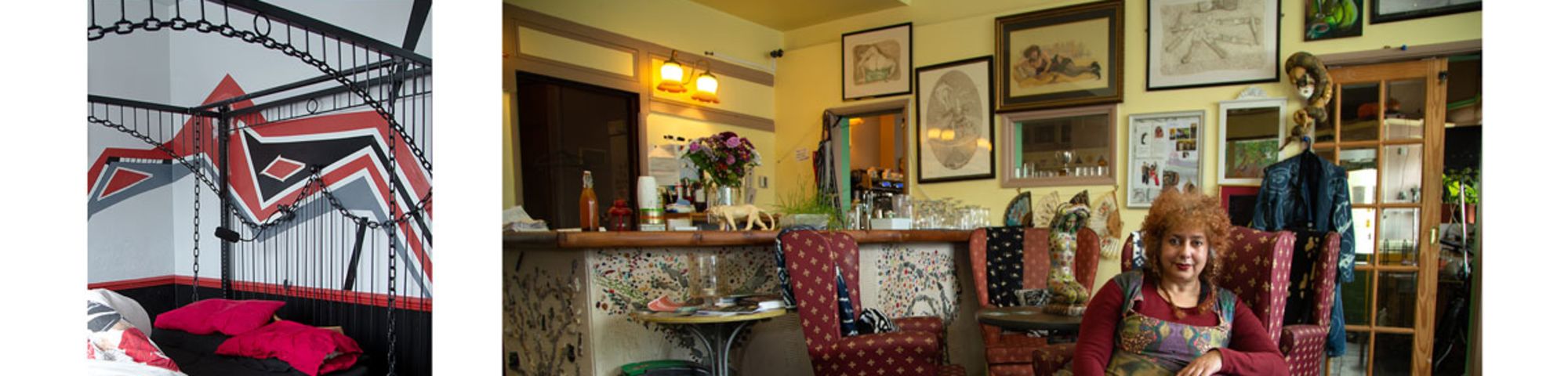 woman sitting in eclectic room