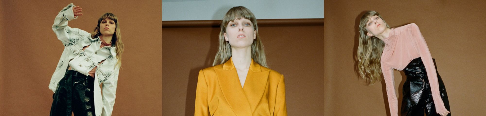 Models wearing outfits from brand HEW