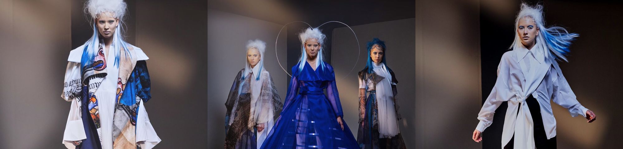 Three models wearing Nabil El Nayal collection 2020