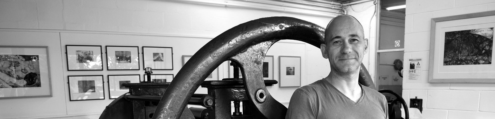 Brian Hodgson pictured in the Etching studio at Camberwell