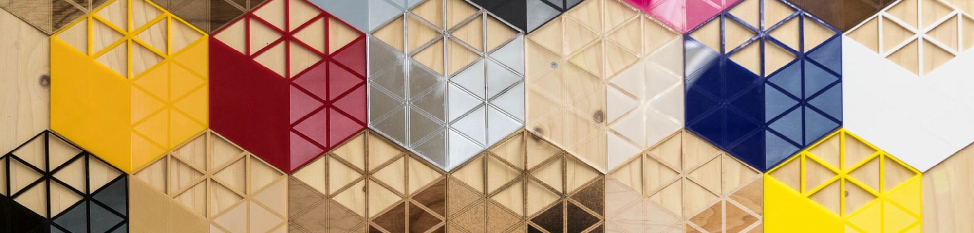 Close up shot of colourful hexagonal shapes on a board