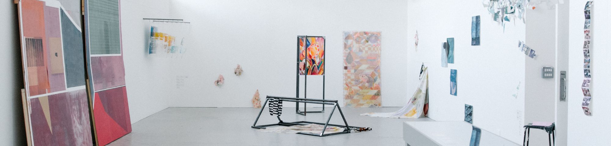 Studio workroom with various artworks