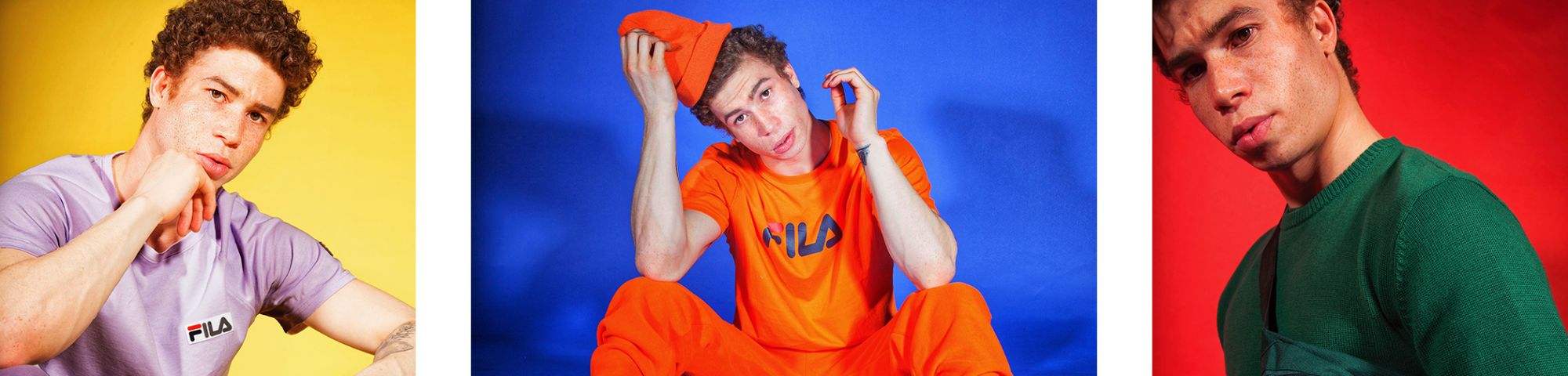 Male model wearing colourful clothes