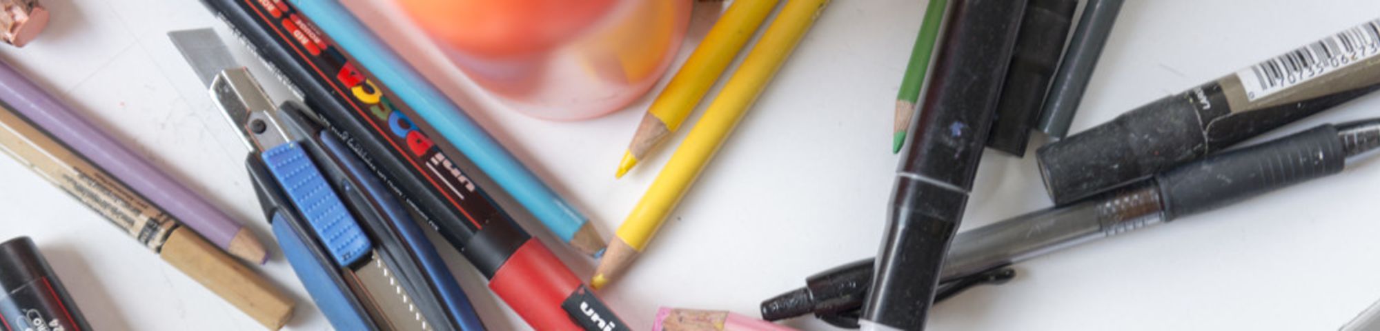 Pens on a white background