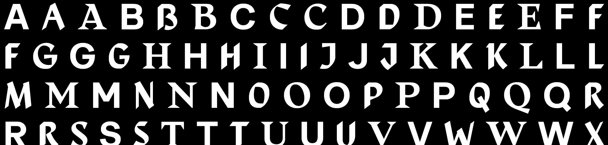 Series of alphabets in three styles