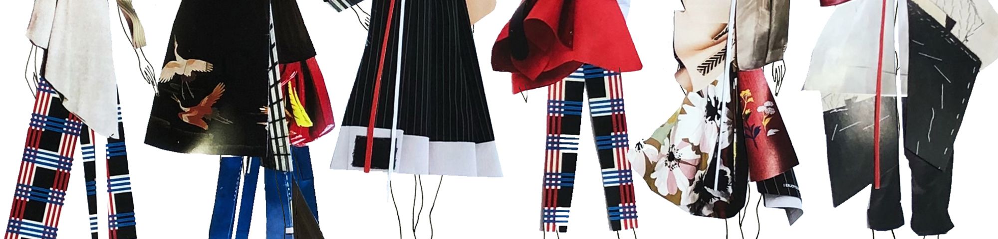 Outfit collages on drawn models, by Alina Bendikova.