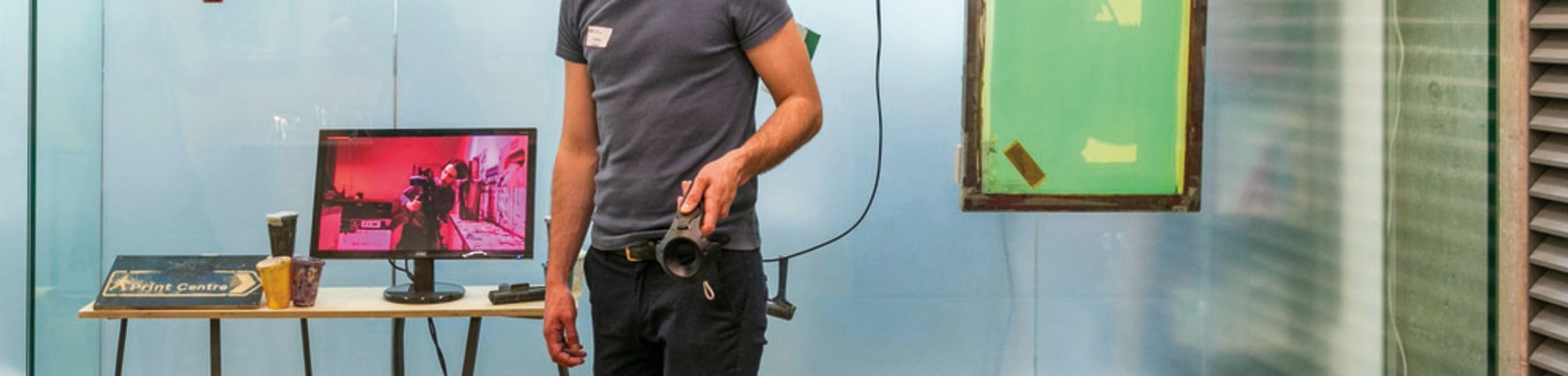 A man wearing a Virtual Reality headset