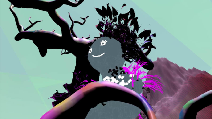 Computer generated landscape with smiling creature.