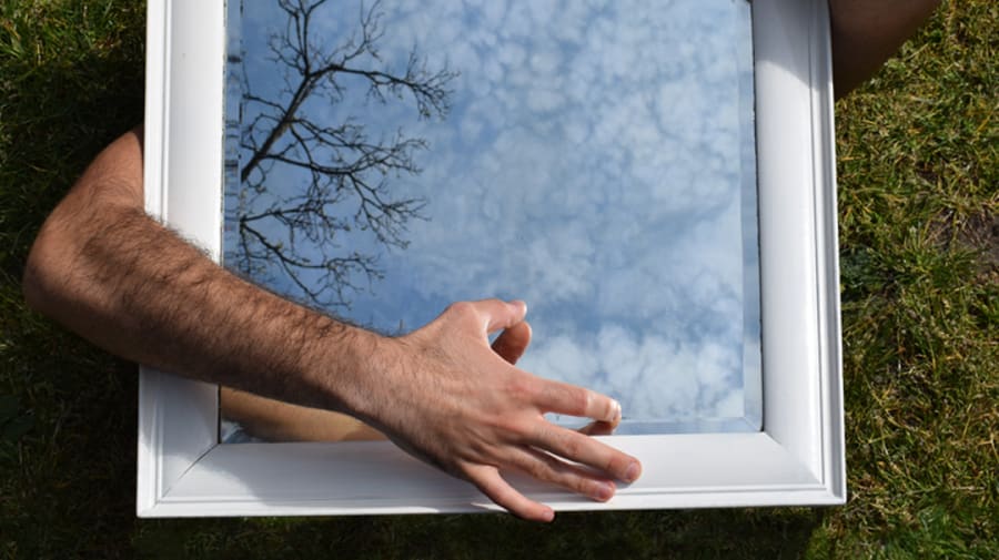 Photograph of an object reflected in a mirror