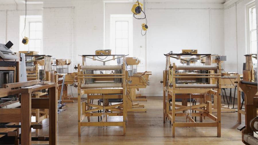 Looms in the Chelsea textiles workshop.