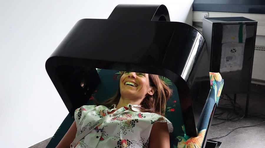 Ars Electronica (installation shot with artists Lois Rowe, Jonathan Kearney and Robin Weijers), 40th Anniversary Festival, Linz, Austria, 2019. Photo by Cheska Lotherington