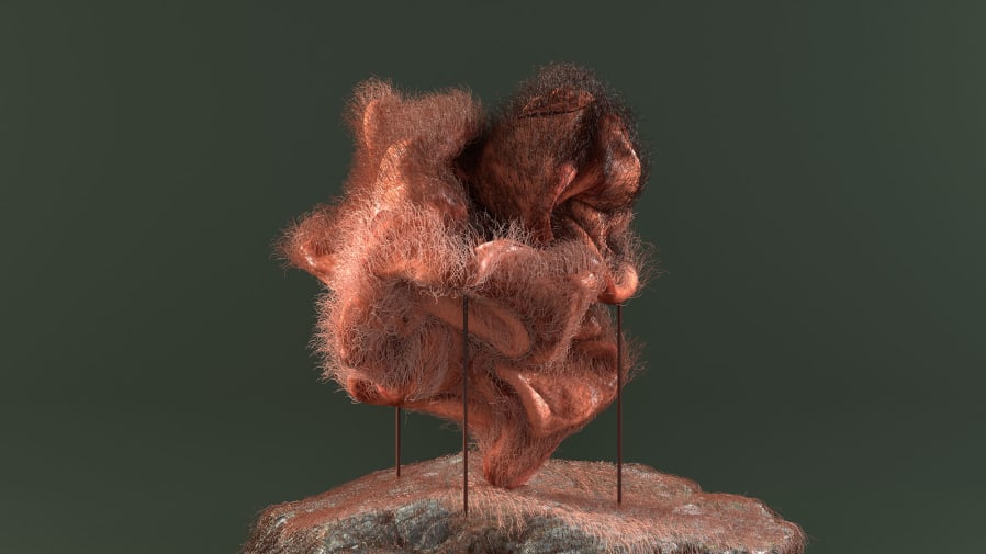 CAD image of orange furry objects on green background