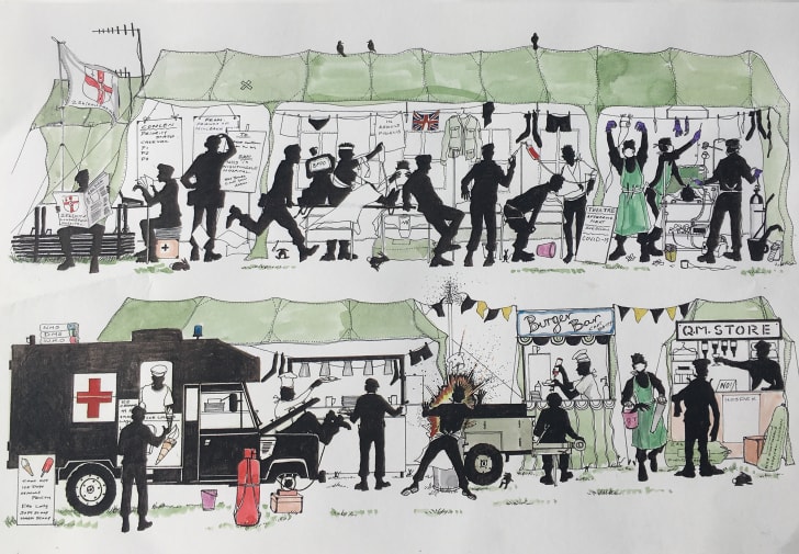 illustration of a military medical tent