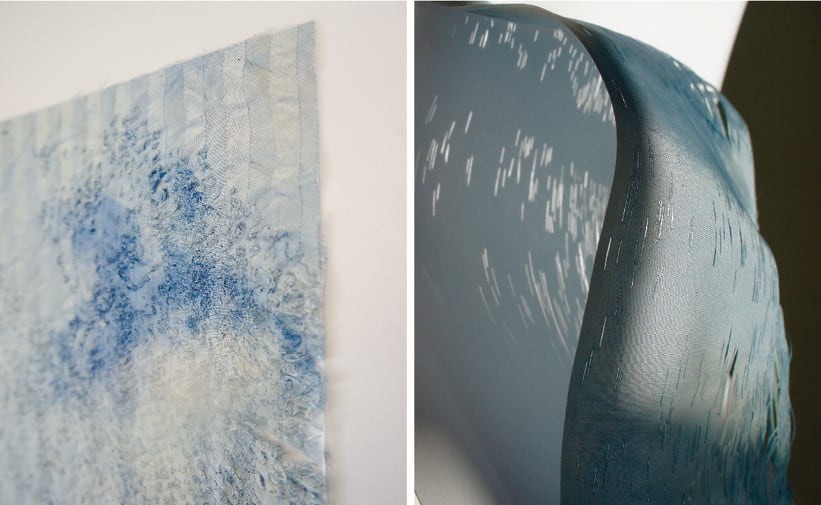 Embossed and cut fabrics in soundwave patterns.