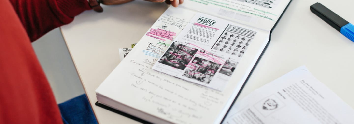 Diary with notes on the table