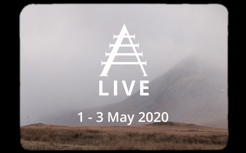 A promotional image for the Alchemy Film and Moving Image Festival, shot over the Scottish Highlands.