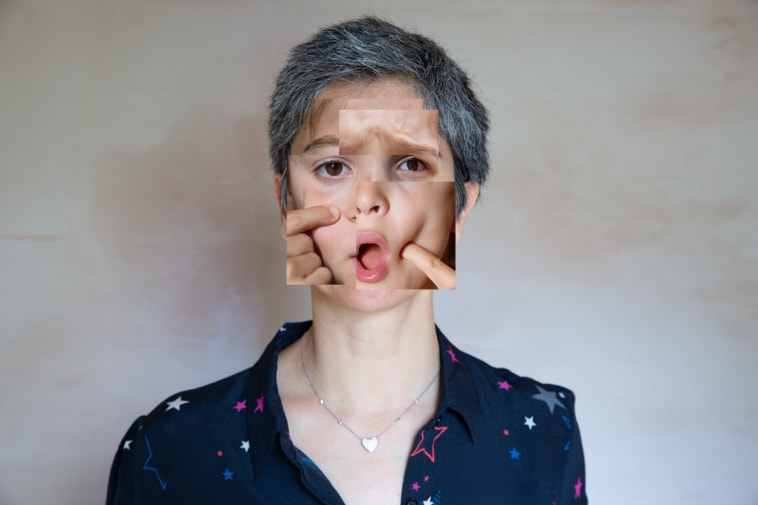 Photograph of a woman with mouth open