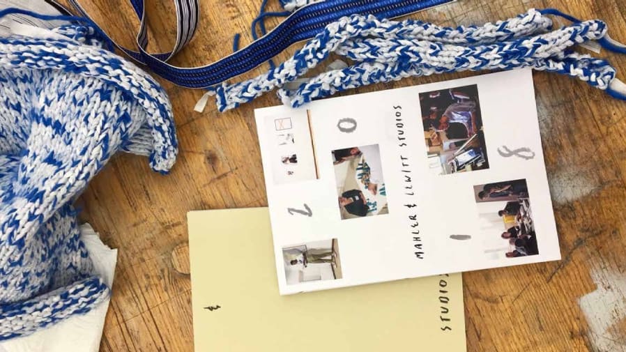 Textile knitted sample hung in a gallery space