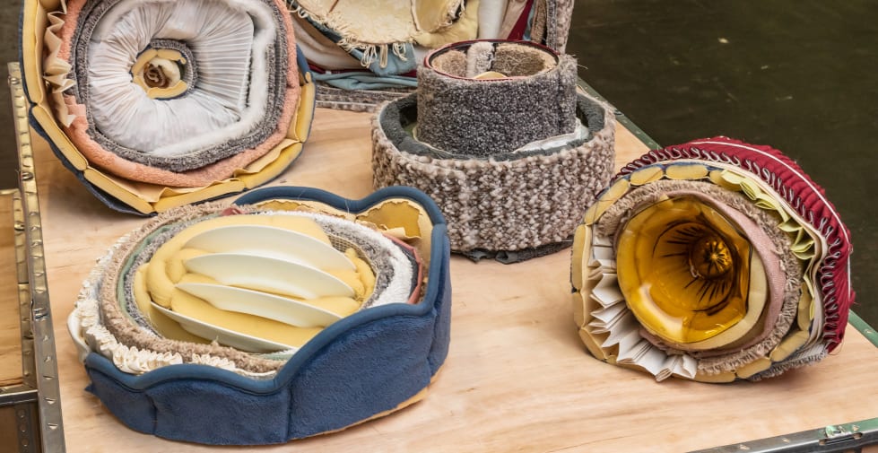 'Unwanted objects' By Martha Dommett. A collection of soft sculptures created completely out of discarded materials on exhibition at Origins Creative Arts Festival 2019