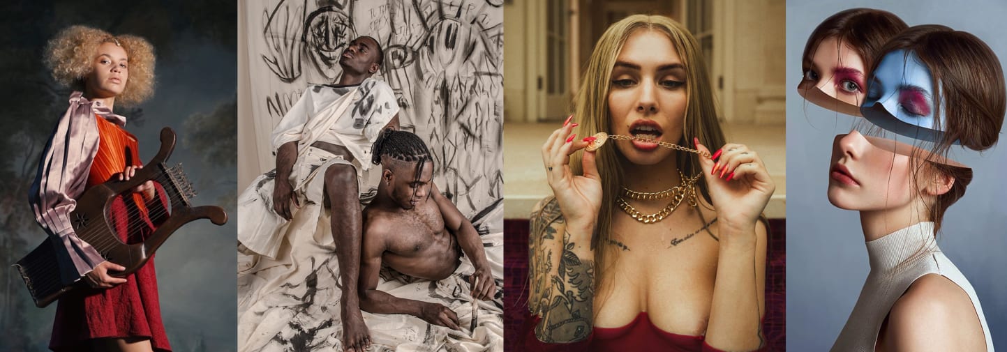 Series of images with different scenes representing fashion photography