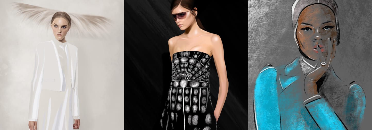 Fashion illustration - compilation of 3 females in different clothes styles