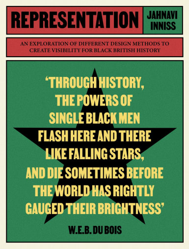 Poster in black, yellow, red and green with W. E. B.  Du Bois quote