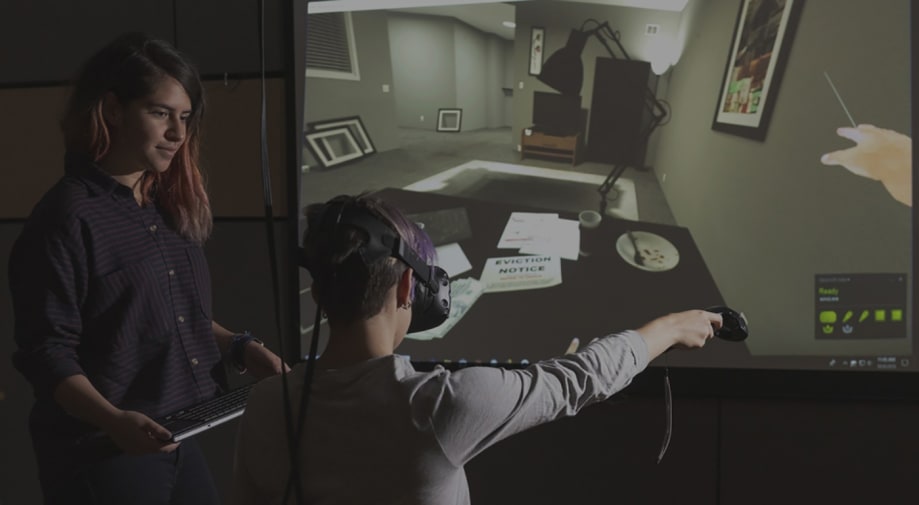 A user tests out VR equipment.